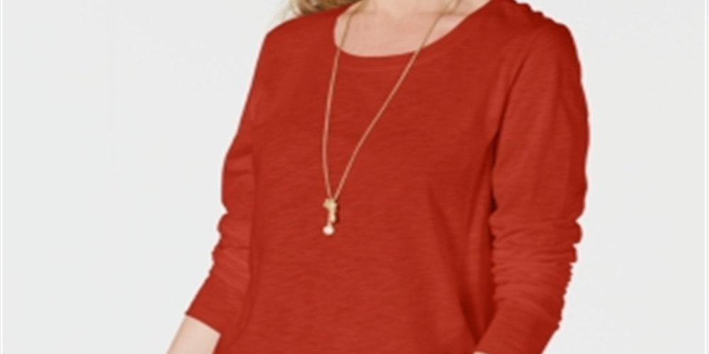 Blusa feminina de manga comprida e gola redonda estilo &amp; co, laranja, tamanho grande