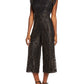 Macacão capri Donna Feminino Ricco New York com renda floral e manga curta, decote ilusão, preto, tamanho 6