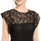 Macacão capri Donna Feminino Ricco New York com renda floral e manga curta, decote ilusão, preto, tamanho 6