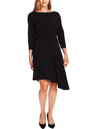 Vestido de coquetel assimétrico evasê feminino Vince Camuto, preto, tamanho 8