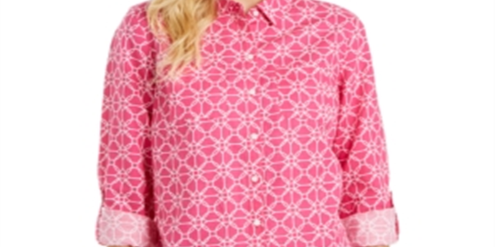 Camisa feminina estampada com aba e manga curta, tamanho X-S