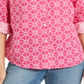 Camisa feminina estampada com aba e manga curta, tamanho X-S