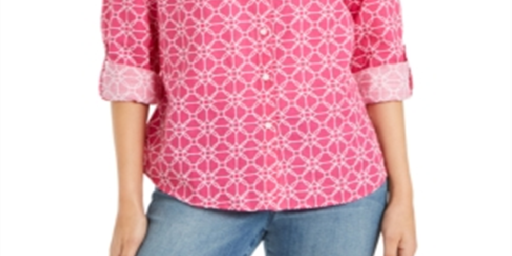 Camisa feminina estampada com aba e manga curta, tamanho X-S