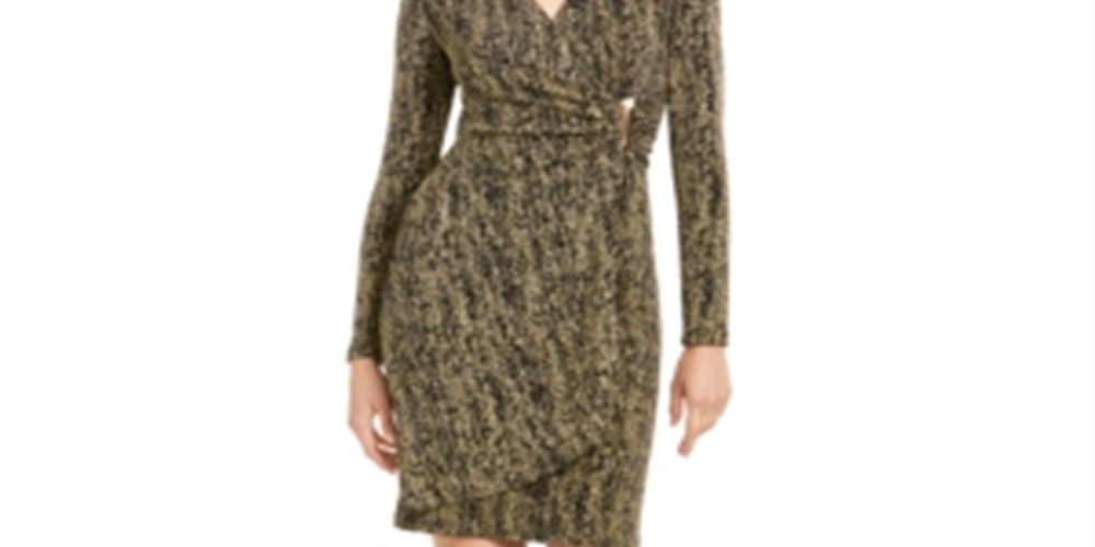 Vestido envelope metálico feminino Calvin Klein dourado tamanho 10 pequeno