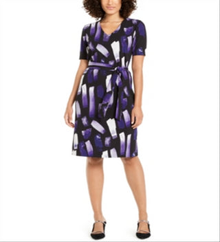 Vestido feminino Alfani estampado com amarração na cintura, roxo, tamanho pequeno G