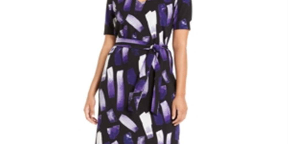 Vestido feminino Alfani estampado com amarração na cintura, roxo, tamanho pequeno G