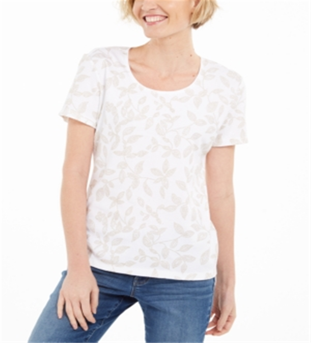 Camiseta feminina Karen Scott com estampa de videira, branca, tamanho grande