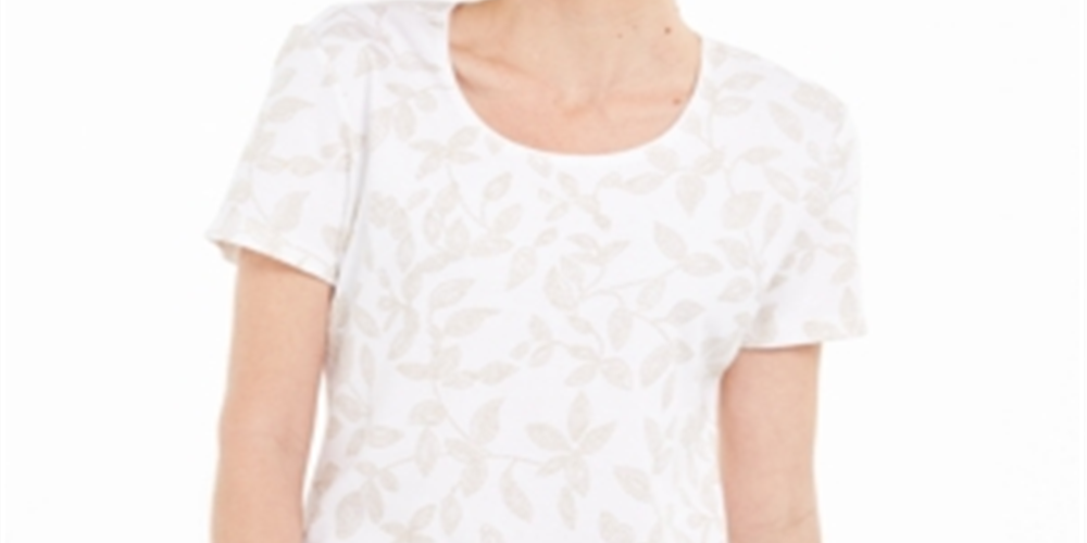 Camiseta feminina Karen Scott com estampa de videira, branca, tamanho grande