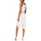 Vestido BCX Junior com corte alto e baixo, com acabamento em crochê e vieira, tamanho 1, branco