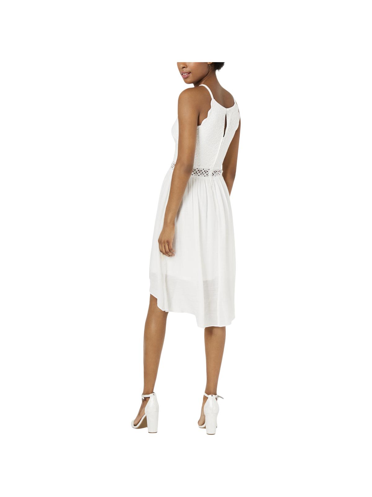 Vestido BCX Junior com corte alto e baixo, com acabamento em crochê e vieira, tamanho 1, branco