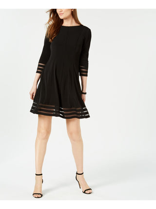 Vestido feminino Jessica Howard com manga 3/4 acima do joelho, preto, tamanho 14, pequeno