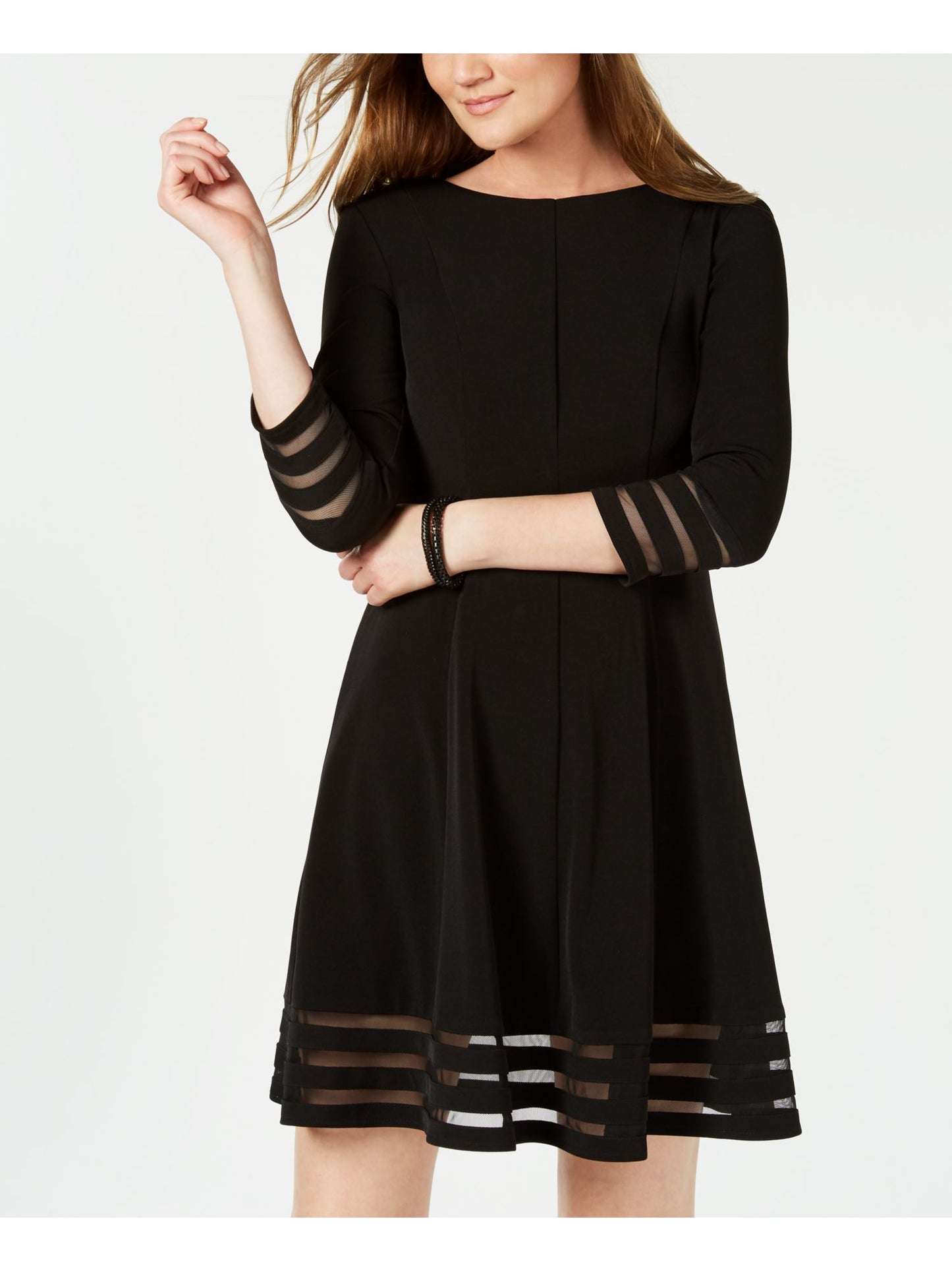 Vestido feminino Jessica Howard com manga 3/4 acima do joelho, preto, tamanho 14, pequeno