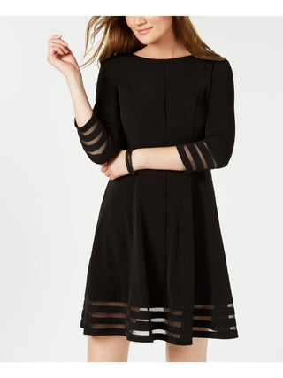 Vestido feminino Jessica Howard com manga 3/4 acima do joelho, preto, tamanho 14, pequeno