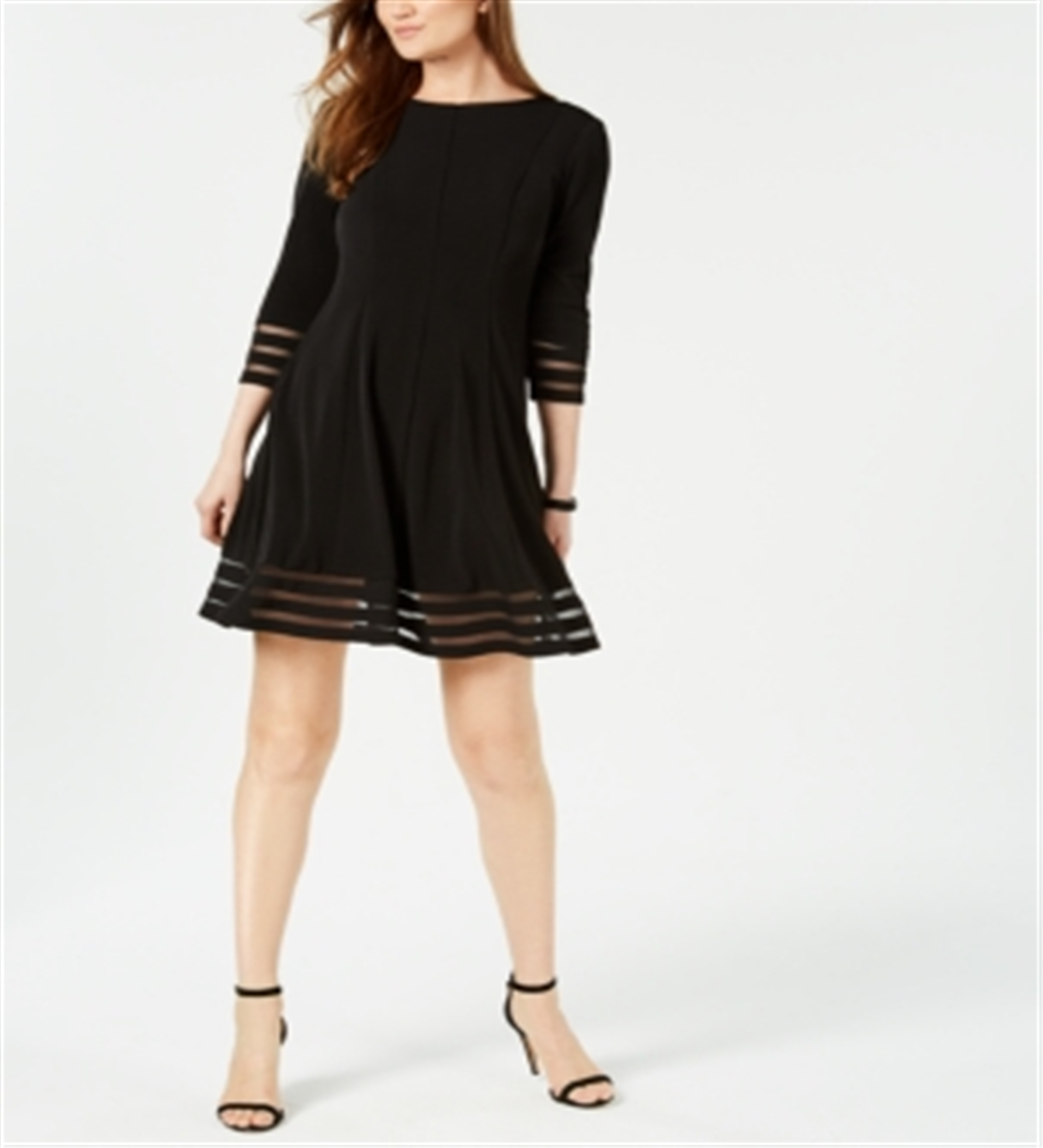 Vestido feminino Jessica Howard com manga 3/4 acima do joelho, preto, tamanho 14, pequeno