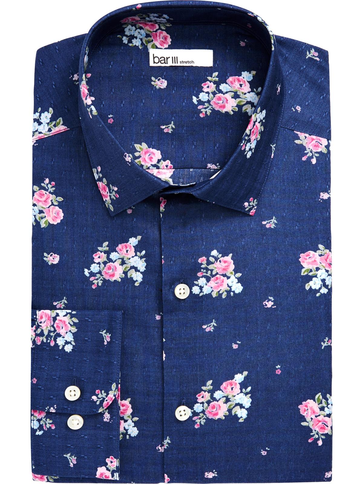 Camisa elástica masculina com estampa floral Bar III, azul, tamanho G
