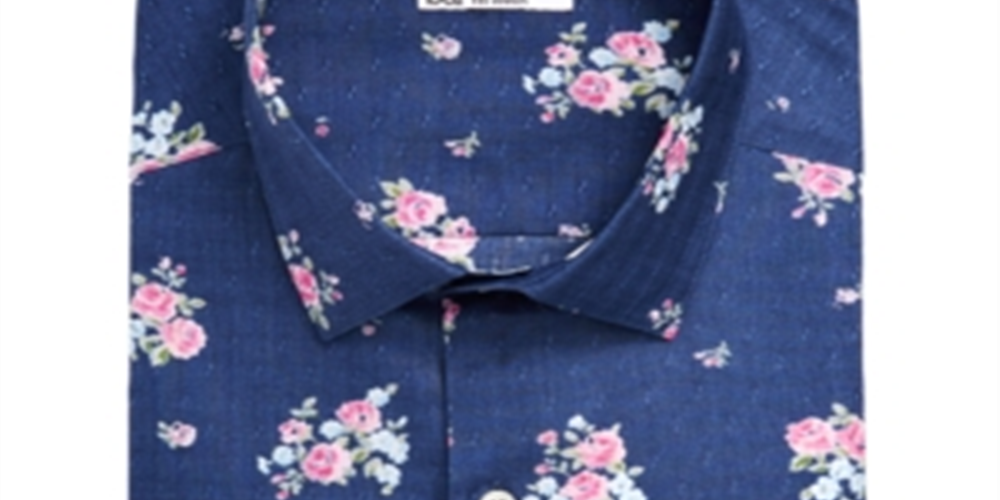 Camisa elástica masculina com estampa floral Bar III, azul, tamanho G