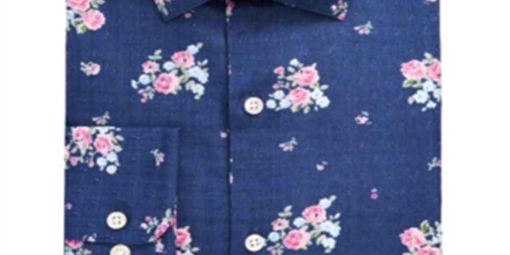 Camisa elástica masculina com estampa floral Bar III, azul, tamanho G