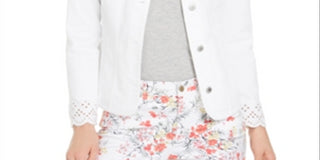 Jaqueta jeans feminina Charter Club com acabamento em ilhós, branca, tamanho extrapequeno