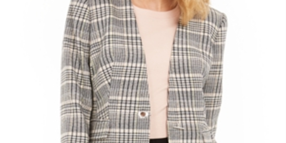 Calvin Klein Blazer Xadrez Feminino Sem Gola Rosa Tamanho 16