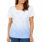 Camiseta feminina Karen Scott com decote em V e estampa Ombré, azul, tamanho XXG