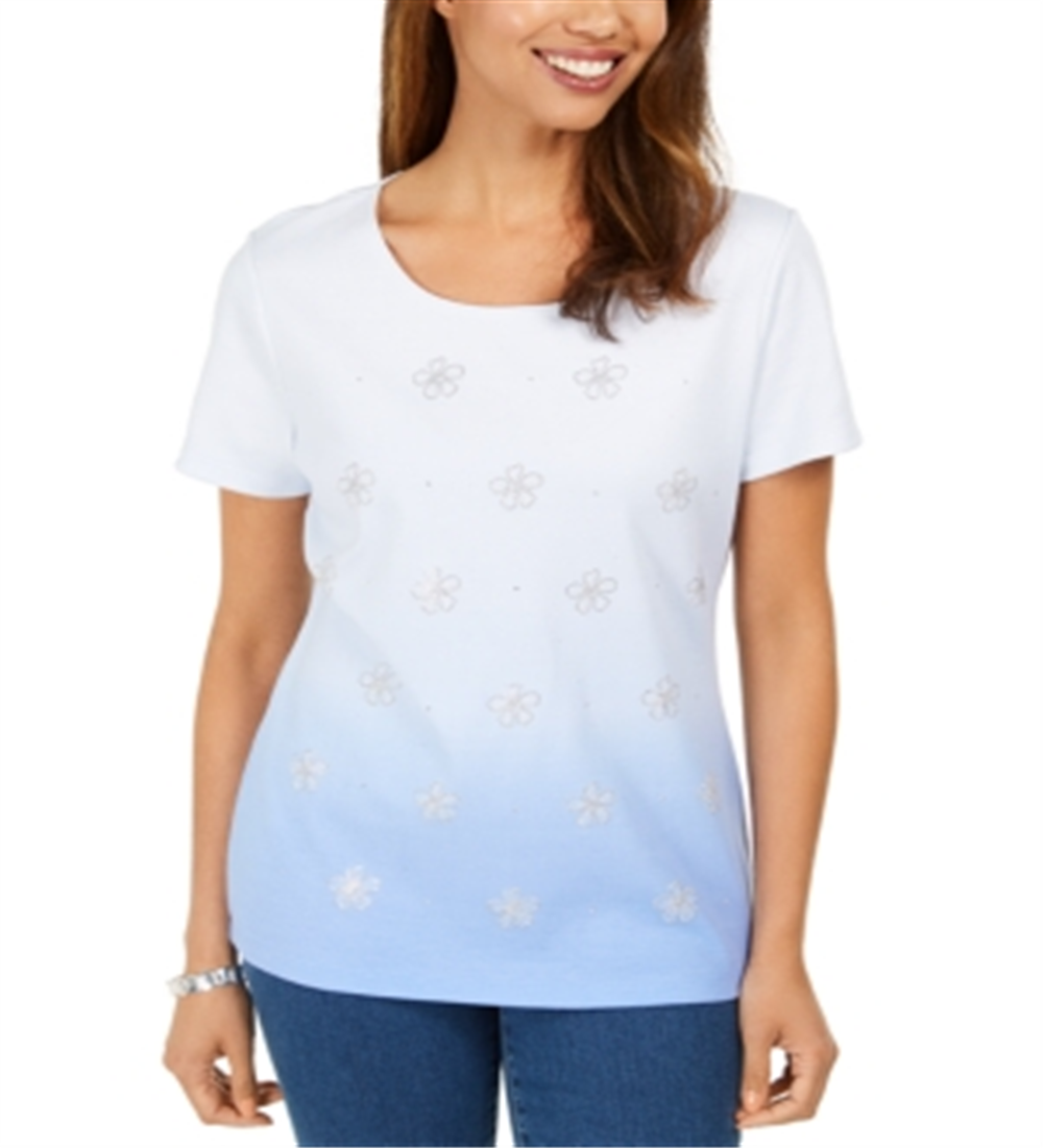 Camiseta feminina Karen Scott com decote em V e estampa Ombré, azul, tamanho XXG