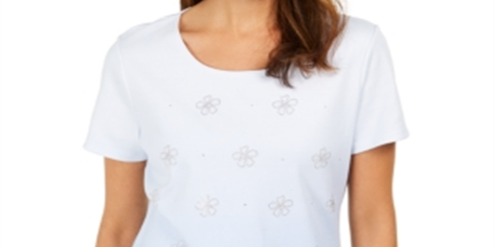 Camiseta feminina Karen Scott com decote em V e estampa Ombré, azul, tamanho XXG