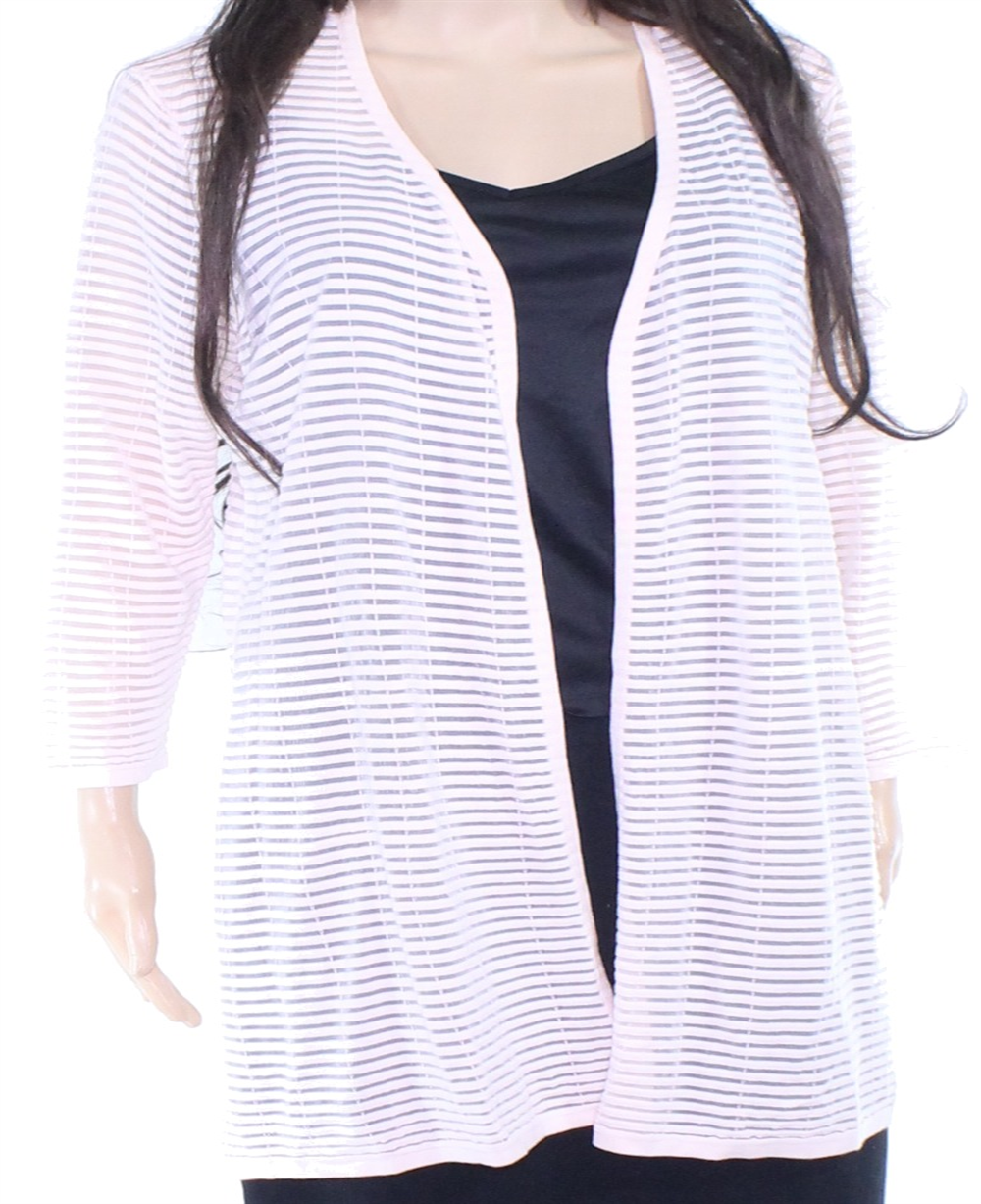 Cardigan Alfani Feminino Otomano Listrado Aberto na Frente Rosa Tamanho P