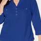 Camisa utilitária feminina Karen Scott de algodão com gola Johnny, azul, tamanho grande