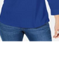 Camisa utilitária feminina Karen Scott de algodão com gola Johnny, azul, tamanho grande
