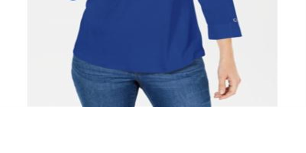Camisa utilitária feminina Karen Scott de algodão com gola Johnny, azul, tamanho grande