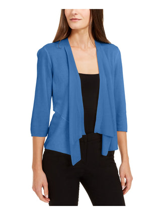 Cardigan feminino Alfani com manga 3/4 aberta, azul, tamanho pequeno