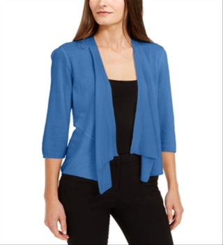 Cardigan feminino Alfani com manga 3/4 aberta, azul, tamanho pequeno