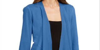 Cardigan feminino Alfani com manga 3/4 aberta, azul, tamanho pequeno