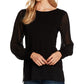 Vince Camuto Blusa feminina de manga comprida com decote em joia, preta, tamanho médio