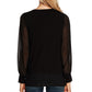 Vince Camuto Blusa feminina de manga comprida com decote em joia, preta, tamanho médio
