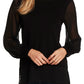 Vince Camuto Blusa feminina de manga comprida com decote em joia, preta, tamanho médio