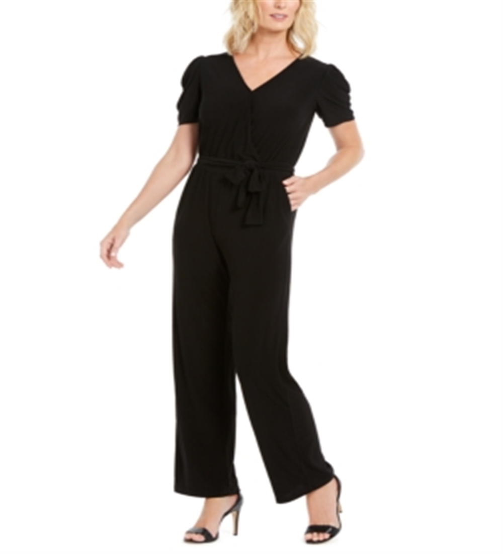 Macacão feminino NY Collection com manga bufante, preto, tamanho pequeno XS