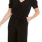 Macacão feminino NY Collection com manga bufante, preto, tamanho pequeno XS
