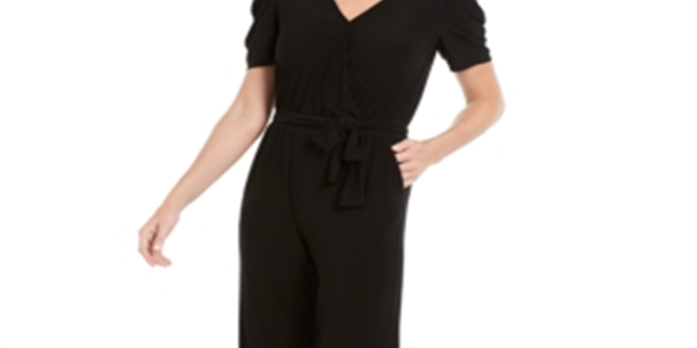 Macacão feminino NY Collection com manga bufante, preto, tamanho pequeno XS