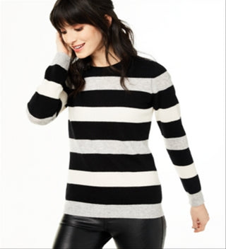 Suéter de cashmere listrado feminino Charter Club, preto, tamanho X-S