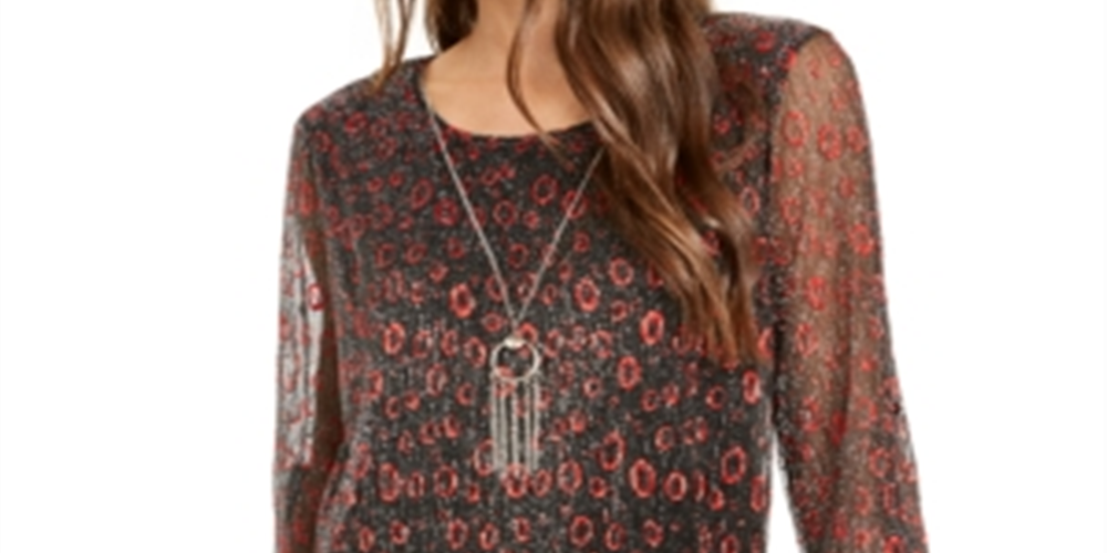 NY Collection Feminino Metálico Assimétrico Bainha Colar Top Vermelho Tamanho Pequeno Pequeno