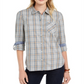 Camisa utilitária xadrez feminina Tommy Hilfiger, azul, tamanho XS