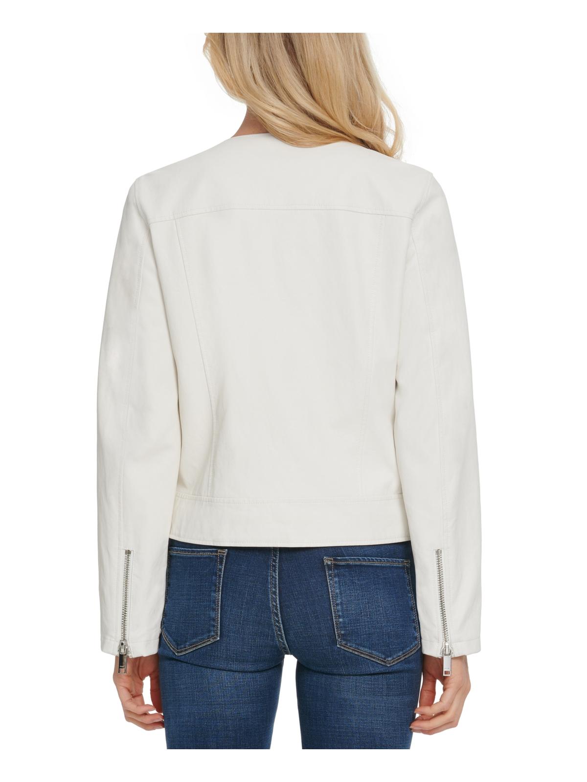 Jaqueta de couro sintético feminina DKNY para motociclista, branca, tamanho médio