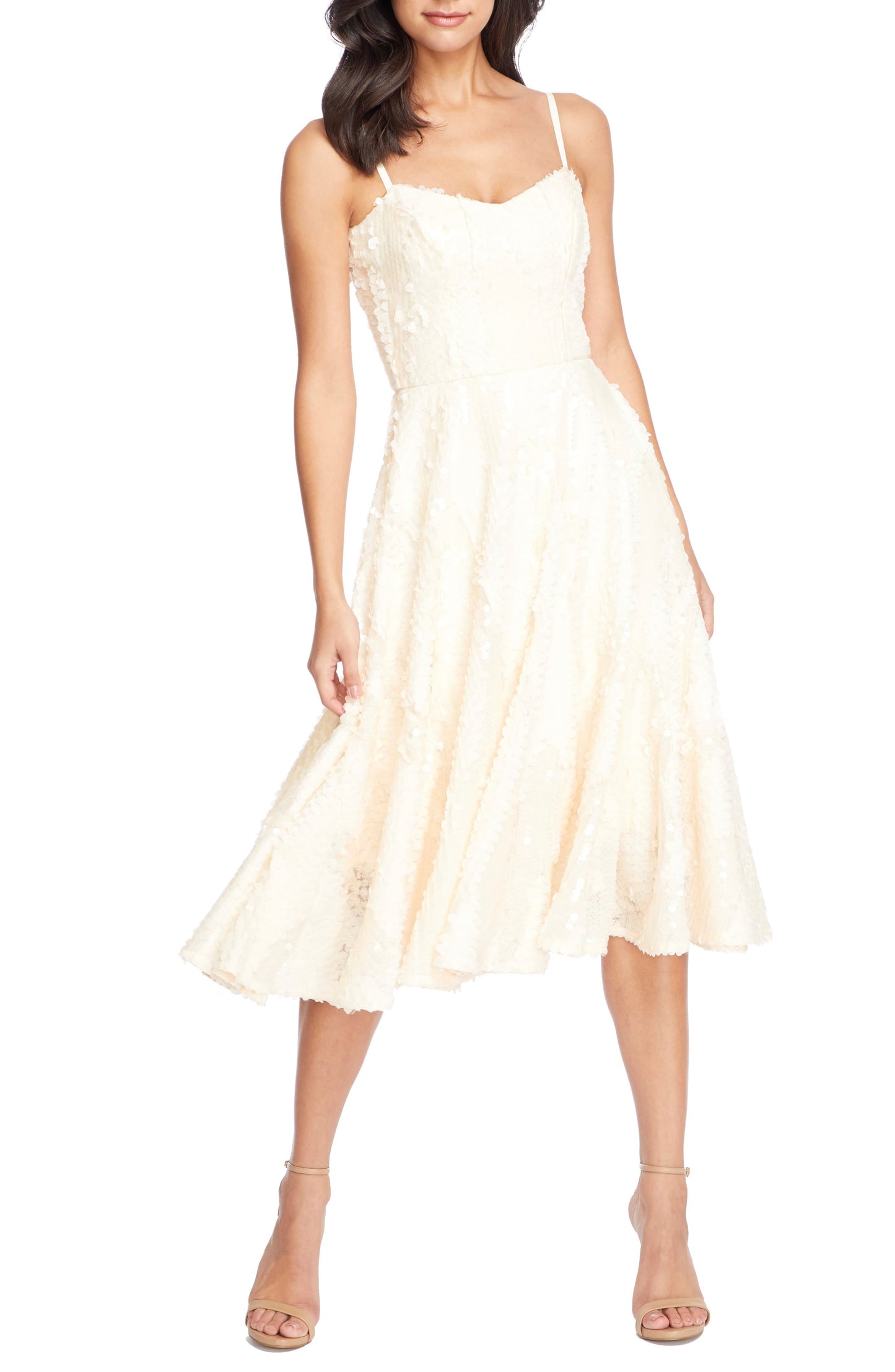 Vestido de coquetel feminino Dress the Population Flora com lantejoulas e ajuste evasê, tamanho X-Large, branco