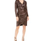 Vestido de coquetel feminino Nightway com lantejoulas, manga comprida, decote em V, comprimento até o joelho, tulipa, marrom, tamanho 4