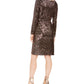Vestido de coquetel feminino Nightway com lantejoulas, manga comprida, decote em V, comprimento até o joelho, tulipa, marrom, tamanho 4
