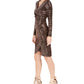 Vestido de coquetel feminino Nightway com lantejoulas, manga comprida, decote em V, comprimento até o joelho, tulipa, marrom, tamanho 4