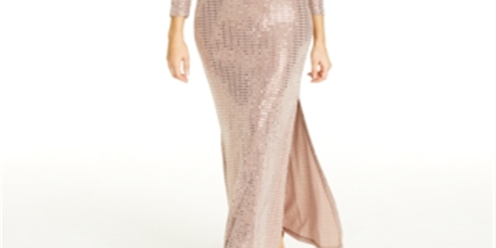 Vestido de noite feminino Morgan &amp; Co Plus com bolinhas metálicas, marrom, tamanho 3X