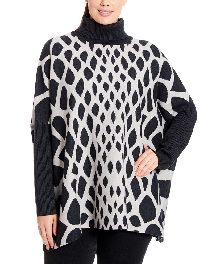 Poncho feminino Joseph A Plus Abstract com gola alta, cinza, tamanho 2X