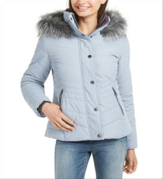 Casaco acolchoado com capuz e acabamento em pele sintética Maralyn &amp; Me Junior, azul, tamanho X-S